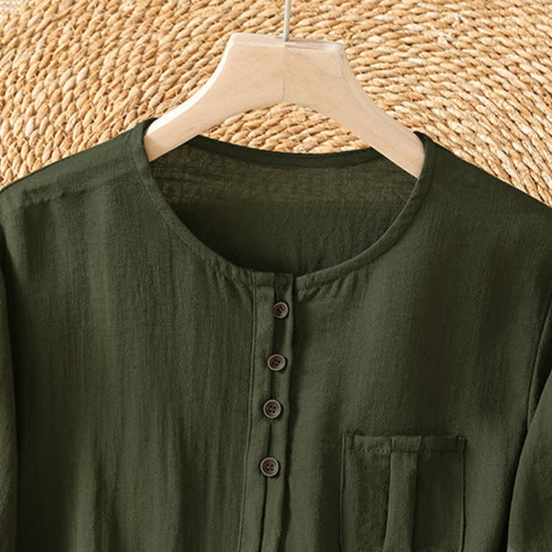Buddha Stones Camisa de manga tres cuartos para mujer, estilo casual de primavera, minimalista, con botones y bolsillo de parche. - image 17