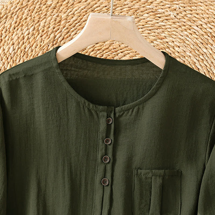Buddha Stones Camisa de manga tres cuartos para mujer, estilo casual de primavera, minimalista, con botones y bolsillo de parche. - image 17