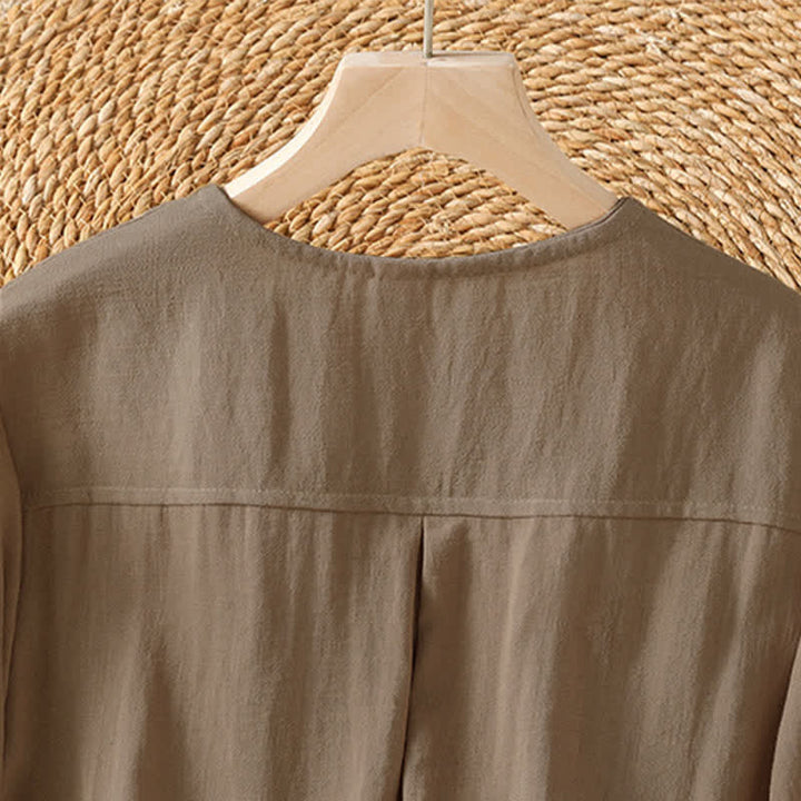 Buddha Stones Camisa de manga tres cuartos para mujer, estilo casual de primavera, minimalista, con botones y bolsillo de parche. - image 10