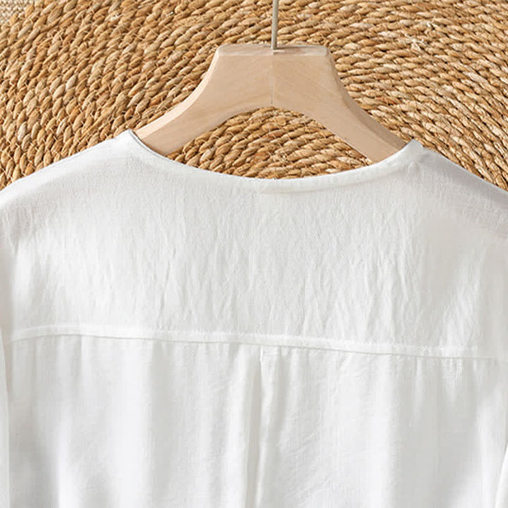 Buddha Stones Camisa de manga tres cuartos para mujer, estilo casual de primavera, minimalista, con botones y bolsillo de parche. - image 32