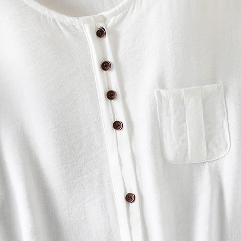 Buddha Stones Camisa de manga tres cuartos para mujer, estilo casual de primavera, minimalista, con botones y bolsillo de parche. - image 33