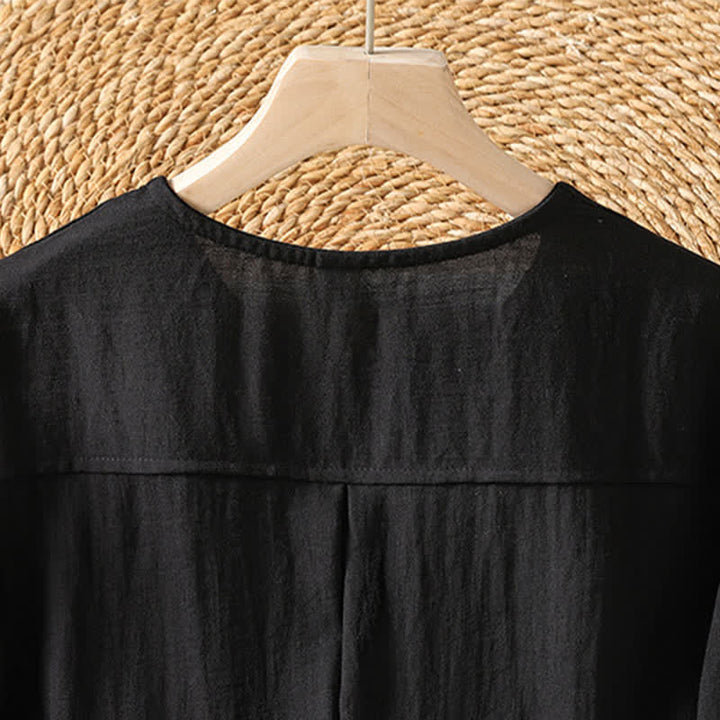 Buddha Stones Camisa de manga tres cuartos para mujer, estilo casual de primavera, minimalista, con botones y bolsillo de parche. - image 26