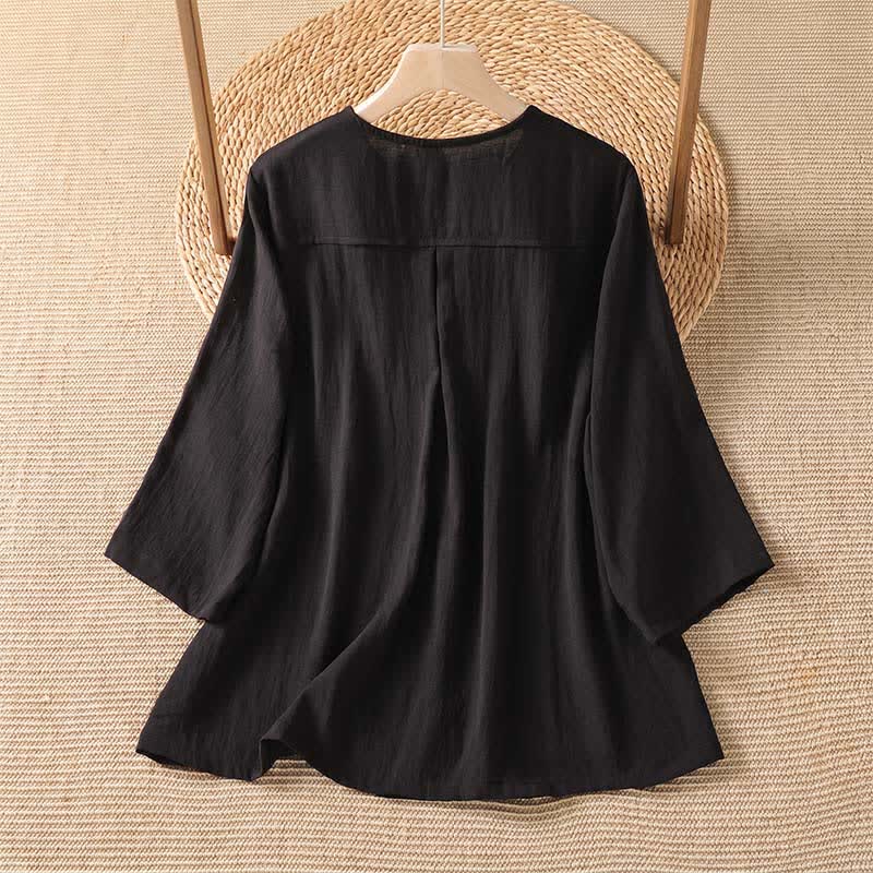 Buddha Stones Camisa de manga tres cuartos para mujer, estilo casual de primavera, minimalista, con botones y bolsillo de parche. - image 23