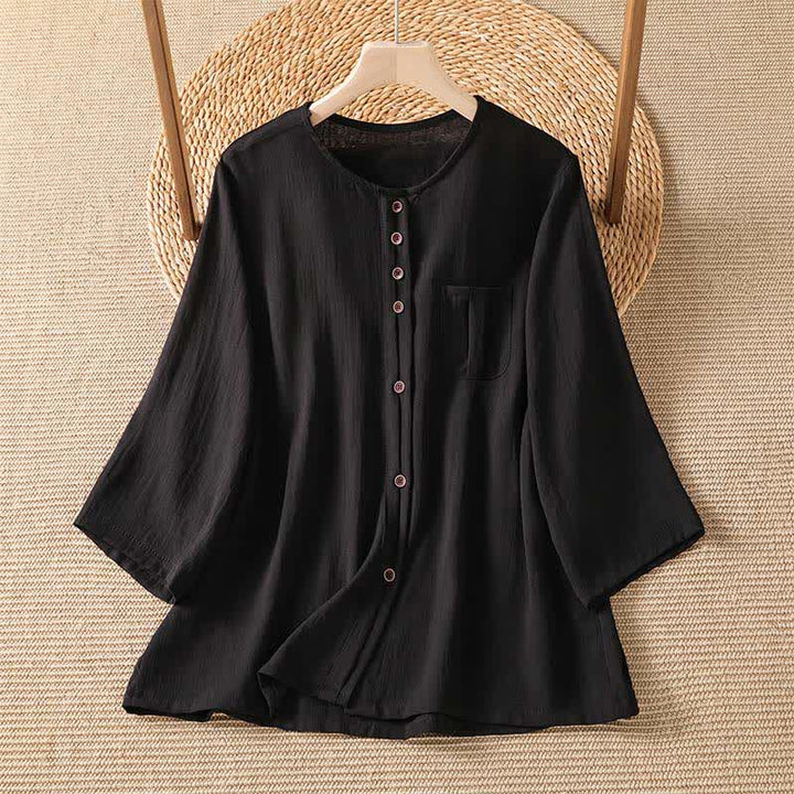 Buddha Stones Camisa de manga tres cuartos para mujer, estilo casual de primavera, minimalista, con botones y bolsillo de parche. - Negro - US4-8/10, UK/AU8-12/14, EU36-40/42 (F) - image 22