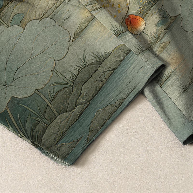 Buddha Stones Pantalones de hombre de algodón puro con estampado floral de gato negro oriental, cordón ajustable y corte cónico, con bolsillos. - image 5
