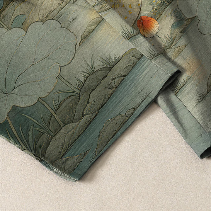 Buddha Stones Pantalones de hombre de algodón puro con estampado floral de gato negro oriental, cordón ajustable y corte cónico, con bolsillos. - image 5