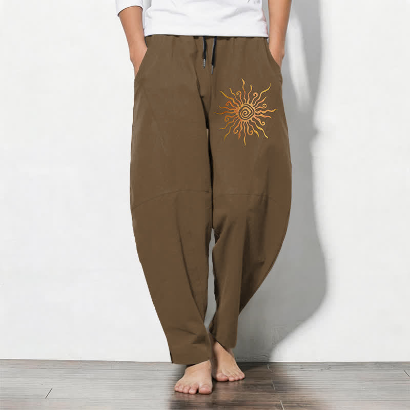 Buddha Stones Pantalones de hombre de algodón puro con estampado en espiral Golden Sun, cordón ajustable y corte cónico, con bolsillos. - Perú - US/UK/AU50, EU60 (5XL) - image 11