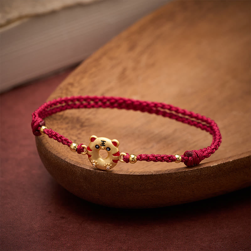Buddha Stones Pulsera ajustable de hilo rojo tejido a mano con hebilla de la paz y tigre de cobre - image 2
