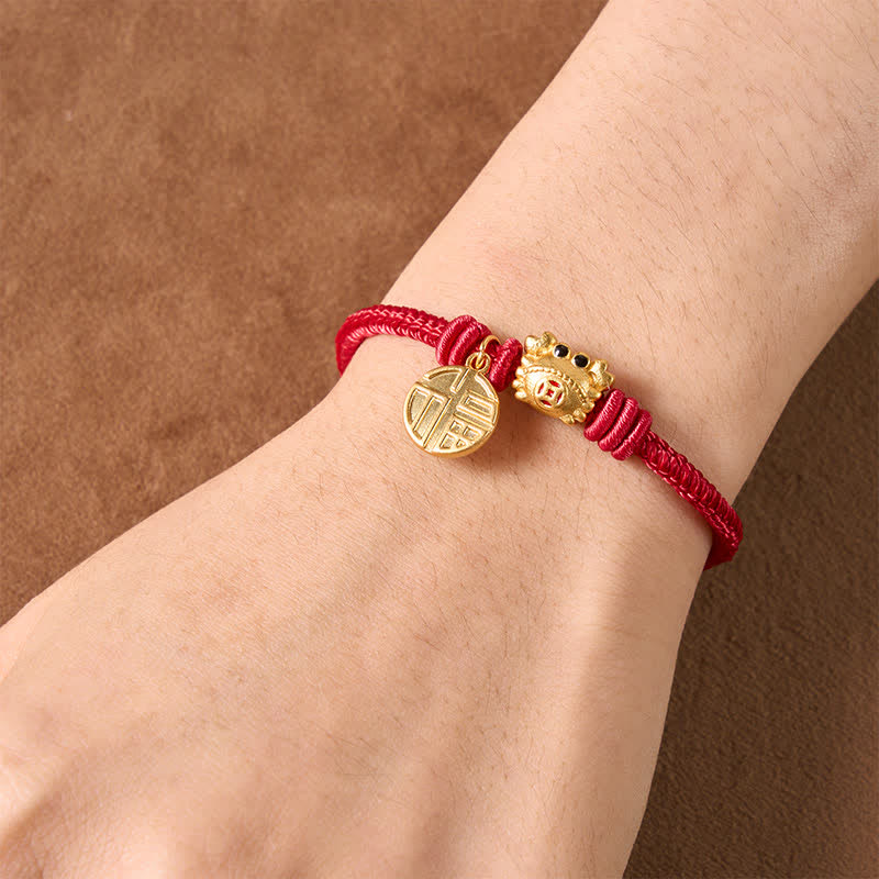 Buddha Stones Pulsera de la fortuna de hilo rojo con moneda china del carácter Fu - image 4