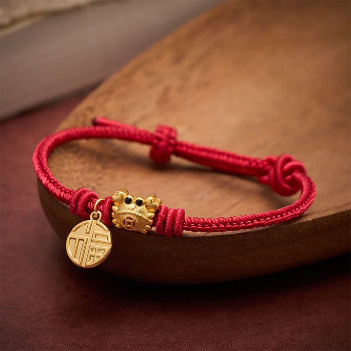 Buddha Stones Pulsera de la fortuna de hilo rojo con moneda china del carácter Fu - image 0