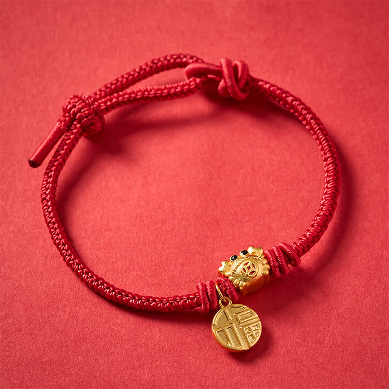 Buddha Stones Pulsera de la fortuna de hilo rojo con moneda china del carácter Fu - image 3