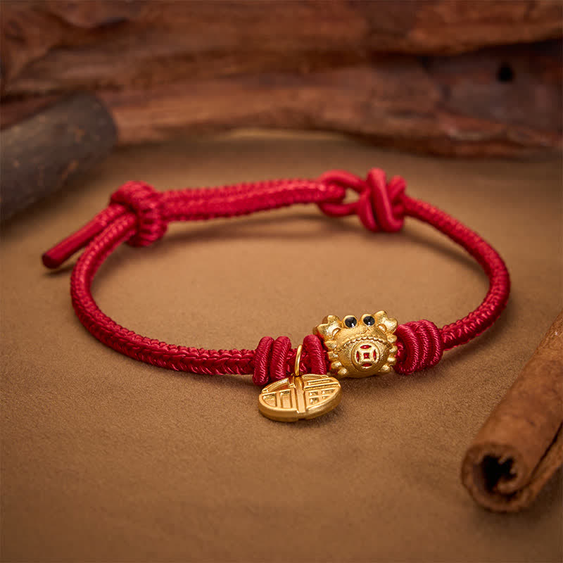 Buddha Stones Pulsera de la fortuna de hilo rojo con moneda china del carácter Fu - image 1