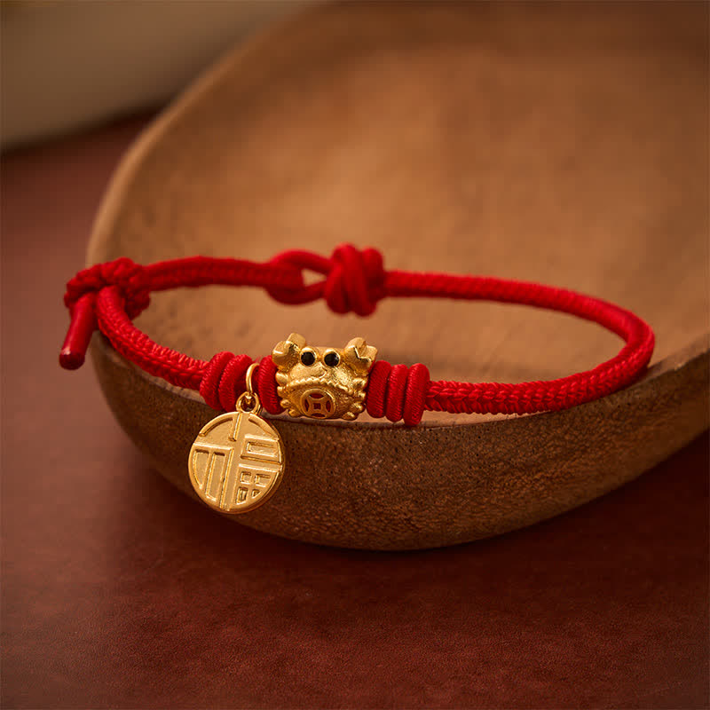 Buddha Stones Pulsera de la fortuna de hilo rojo con moneda china del carácter Fu - image 10