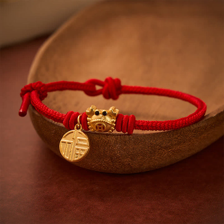 Buddha Stones Pulsera de la fortuna de hilo rojo con moneda china del carácter Fu - image 10