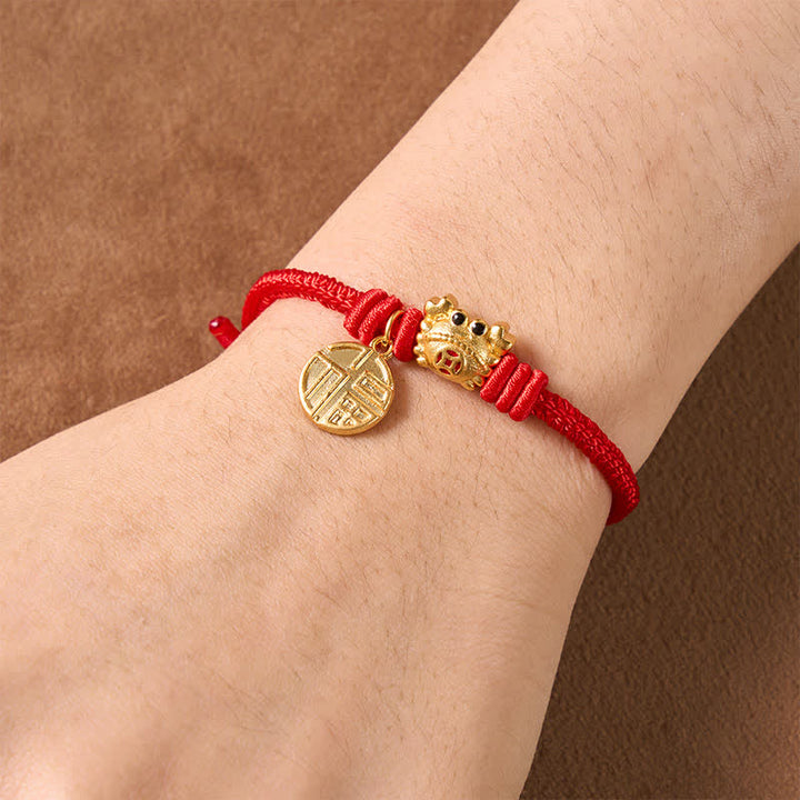 Buddha Stones Pulsera de la fortuna de hilo rojo con moneda china del carácter Fu - image 14
