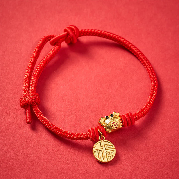 Buddha Stones Pulsera de la fortuna de hilo rojo con moneda china del carácter Fu - image 13