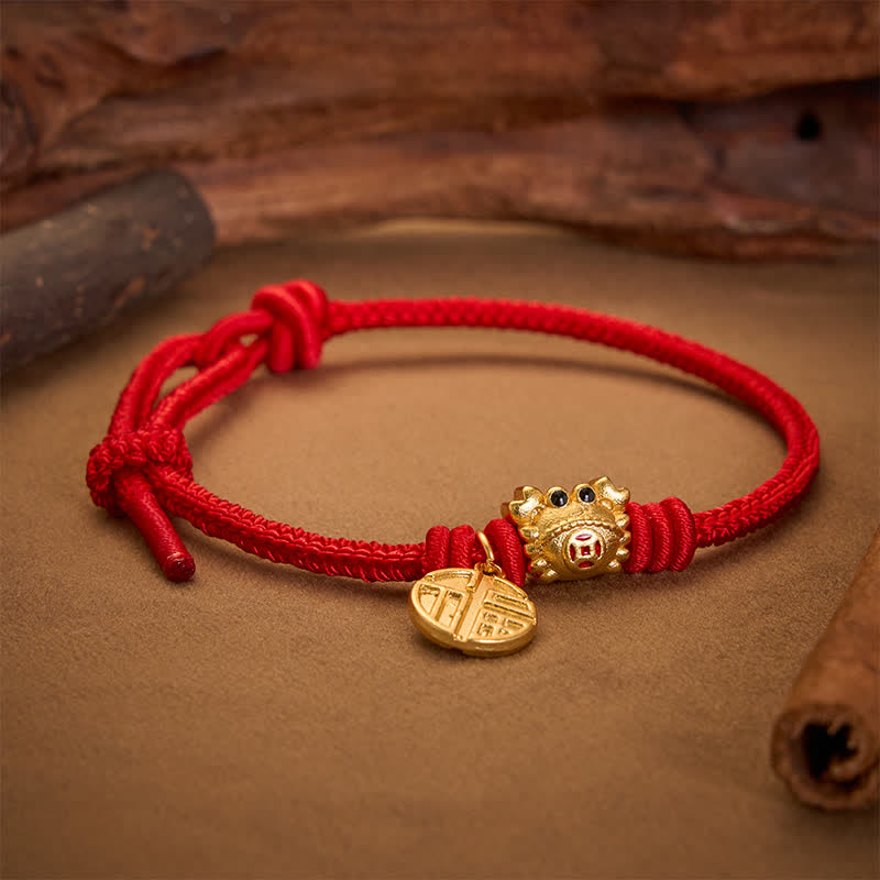 Buddha Stones Pulsera de la fortuna de hilo rojo con moneda china del carácter Fu - image 11