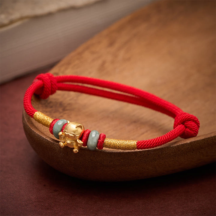 Buddha Stones Pulsera de cuentas de gato de la suerte tejida a mano con hilo rojo - image 2