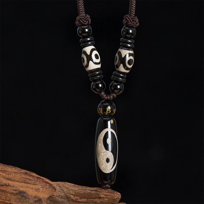 Buddha Stones Collar de cuerda con armonía Yin Yang de ónix negro - image 3