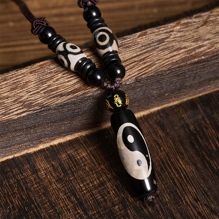Buddha Stones Collar de cuerda con armonía Yin Yang de ónix negro - image 4