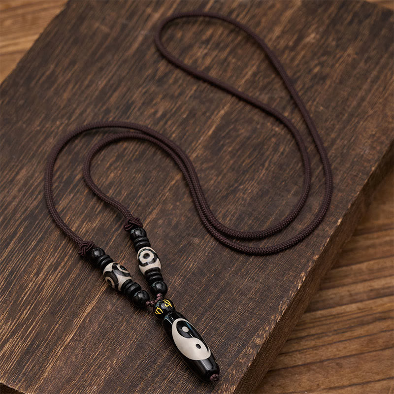 Buddha Stones Collar de cuerda con armonía Yin Yang de ónix negro - image 1