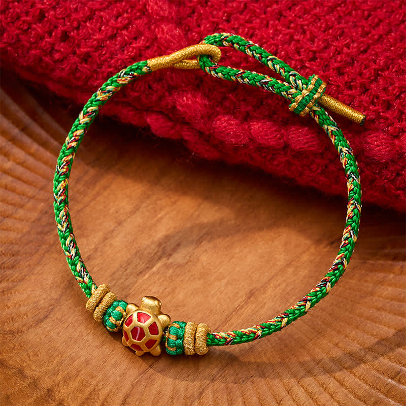 Buddha Stones Pulsera ajustable de protección contra tortugas, tejida a mano con hilo de cinco colores para mayor longevidad. - Verde (circunferencia de la muñeca: 15-18 cm) - image 0