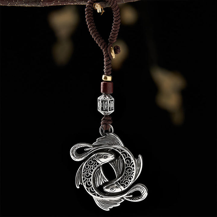 Buddha Stones Llaveros con dije de determinación de doble pez koi vintage de cobre - image 1
