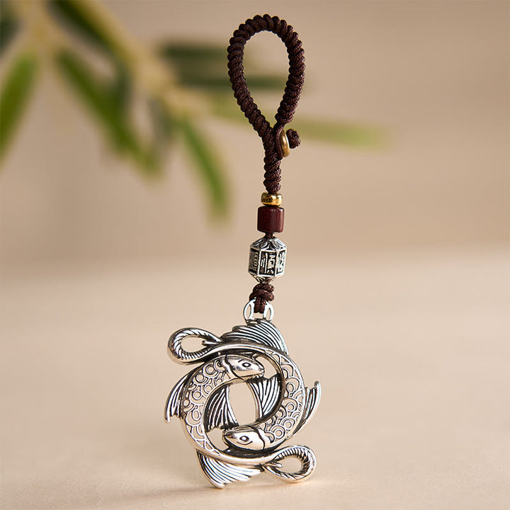 Buddha Stones Llaveros con dije de determinación de doble pez koi vintage de cobre - image 3