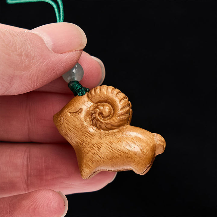 Buddha Stones Llaveros con la imagen de una cabra tallada a mano en madera de sándalo. - image 12