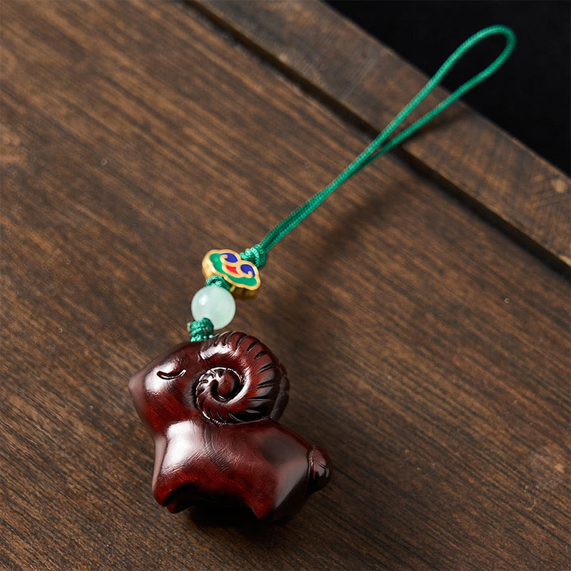 Buddha Stones Llaveros con la imagen de una cabra tallada a mano en madera de sándalo. - image 17