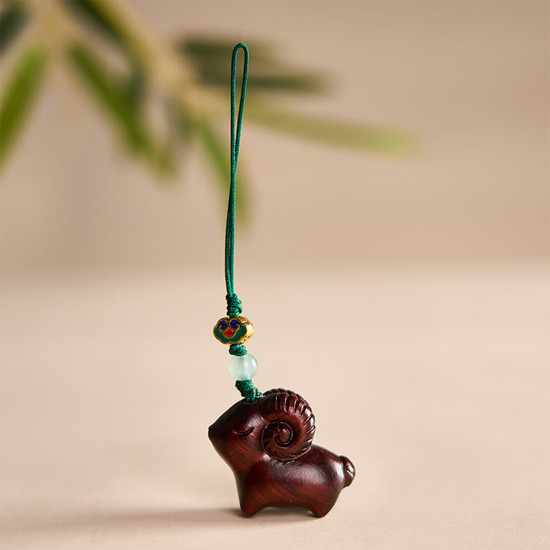 Buddha Stones Llaveros con la imagen de una cabra tallada a mano en madera de sándalo. - Rojo oscuro - image 14