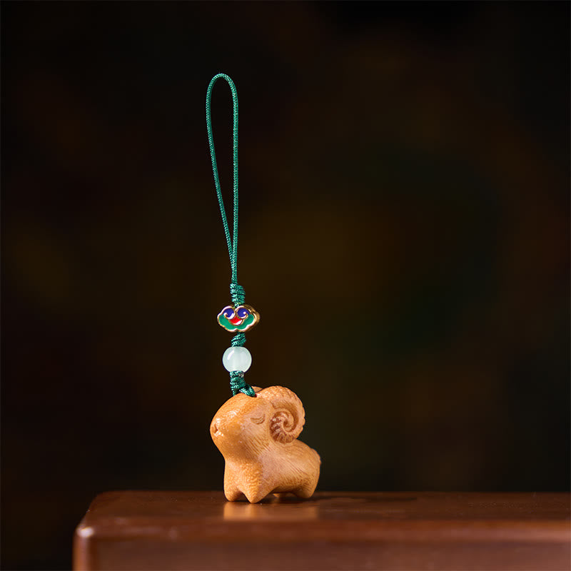 Buddha Stones Llaveros con la imagen de una cabra tallada a mano en madera de sándalo. - image 8