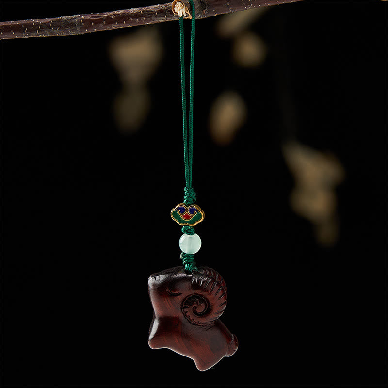 Buddha Stones Llaveros con la imagen de una cabra tallada a mano en madera de sándalo. - image 16