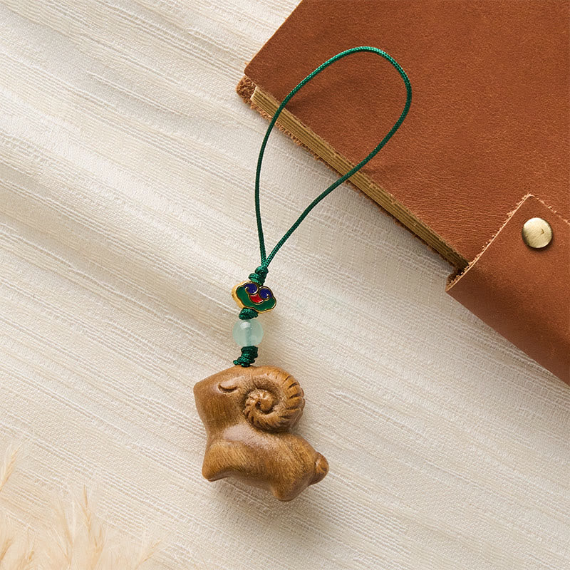 Buddha Stones Llaveros con la imagen de una cabra tallada a mano en madera de sándalo. - image 3