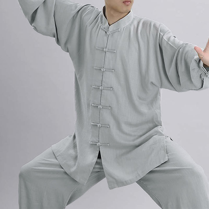 Conjunto de ropa unisex con bordado de Buddha Stones para meditación, oración zen, práctica espiritual de tai chi y qigong - Manga larga gris claro - US12, UK/AU16, EU44 (2XL) - image 3