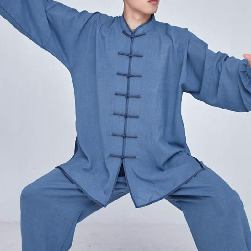 Conjunto de ropa unisex con bordado de Buddha Stones para meditación, oración zen, práctica espiritual de tai chi y qigong - Manga larga azul cielo profundo - US14, UK/AU18, EU46 (3XL) - image 15