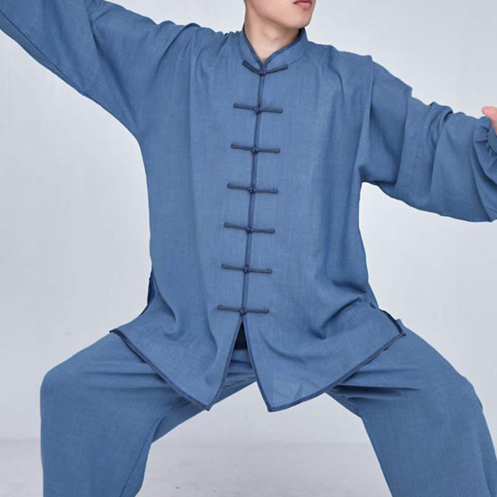 Conjunto de ropa unisex con bordado de Buddha Stones para meditación, oración zen, práctica espiritual de tai chi y qigong - Manga larga azul cielo profundo - US14, UK/AU18, EU46 (3XL) - image 15
