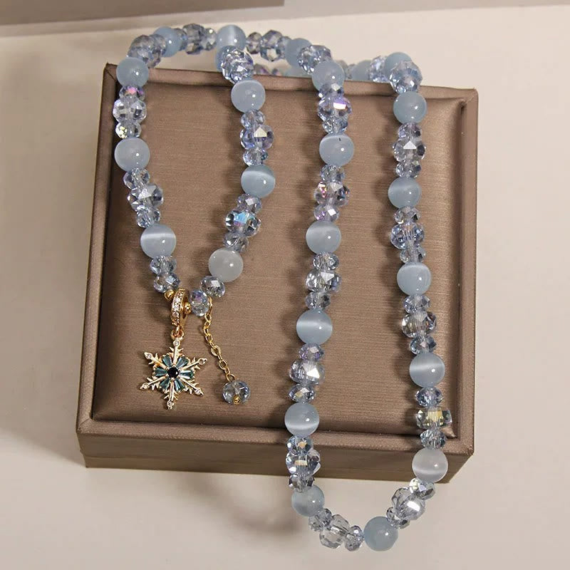 Buddha Stones Pulsera con dije de bendición de copo de nieve azul ojo de gato de triple vuelta - image 3