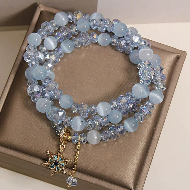 Buddha Stones Pulsera con dije de bendición de copo de nieve azul ojo de gato de triple vuelta - image 4