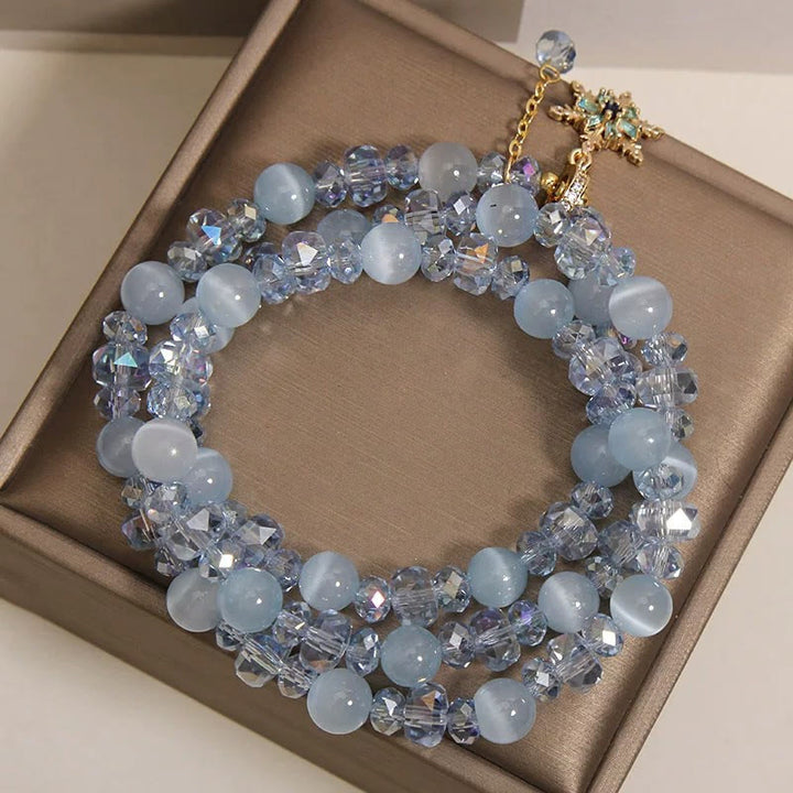Buddha Stones Pulsera con dije de bendición de copo de nieve azul ojo de gato de triple vuelta - image 8