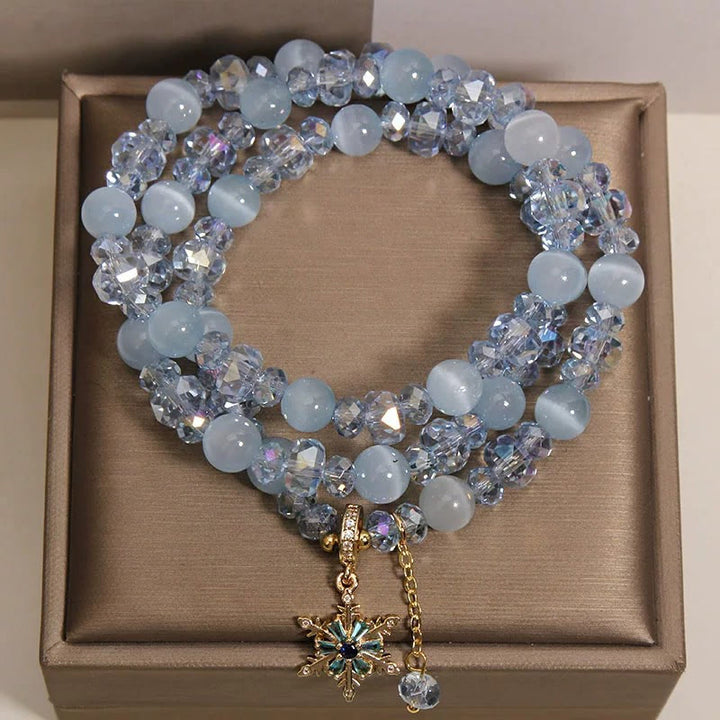 Buddha Stones Pulsera con dije de bendición de copo de nieve azul ojo de gato de triple vuelta - image 7