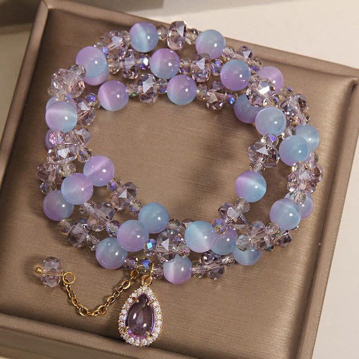Buddha Stones Pulsera de soporte en capas con cristal ojo de gato degradado azul y forma de calabaza - image 8