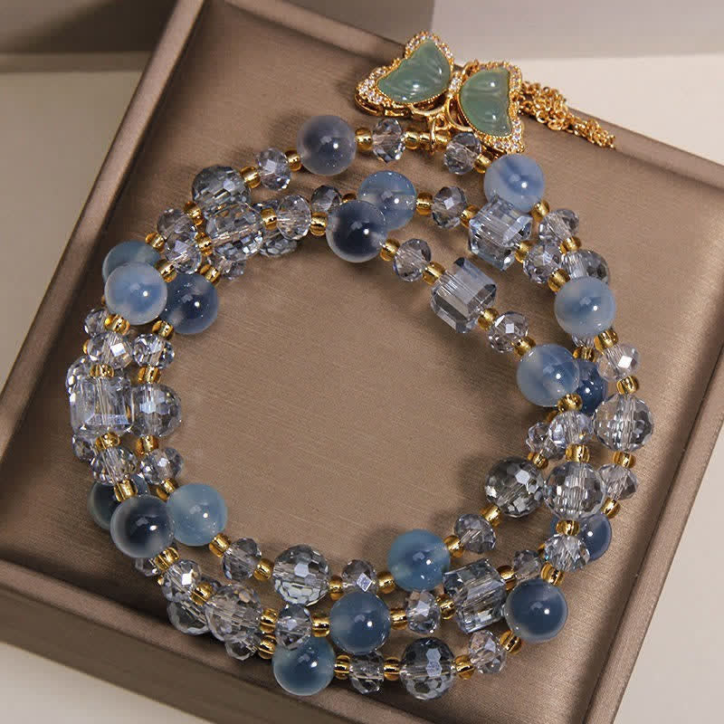 Buddha Stones Pulsera de capas de ágata azul caramelo con mariposa y confianza - image 8