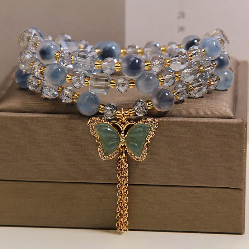 Buddha Stones Pulsera de capas de ágata azul caramelo con mariposa y confianza - image 2