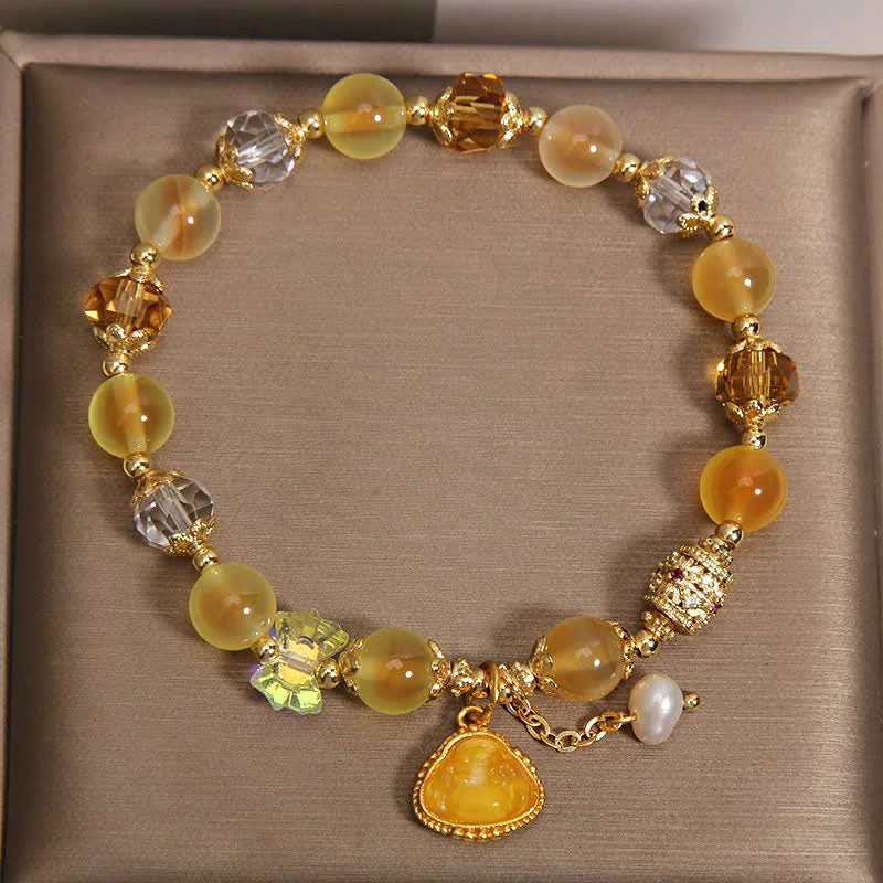 Buddha Stones Pulsera de cuentas de ágata amarilla con diseño de Buda y la esperanza - image 4