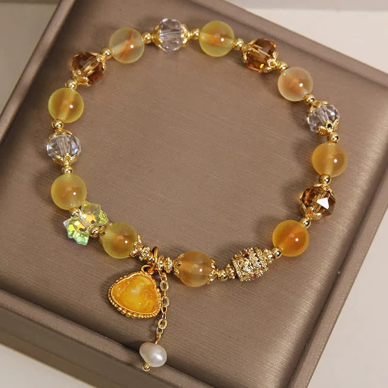 Buddha Stones Pulsera de cuentas de ágata amarilla con diseño de Buda y la esperanza - image 3