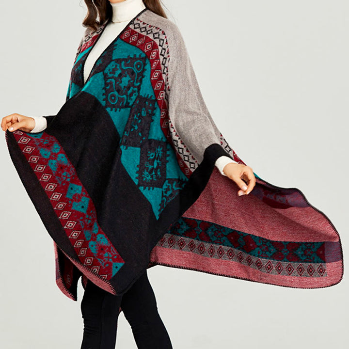 Bufanda de capa cálida de invierno con patrón de diamantes de chal tibetano de Buddha Stones - image 18