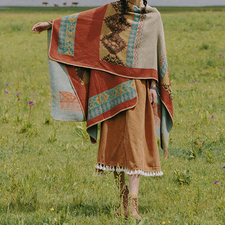 Bufanda de capa cálida de invierno con patrón de diamantes de chal tibetano de Buddha Stones - image 1
