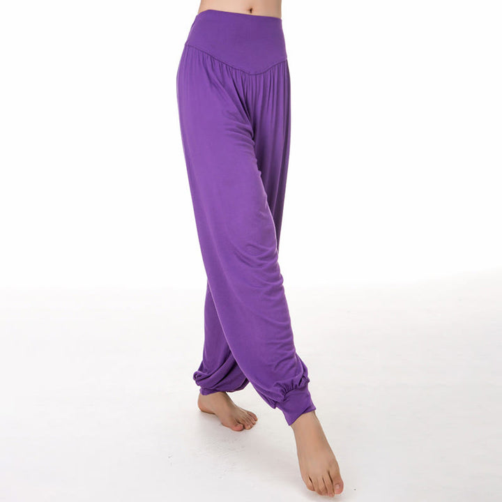 Pantalones harem holgados de modal con Buddha Stones y color liso para yoga y baile. - Orquídea mediana - US12, UK/AU16, EU44 (3XL) - image 23