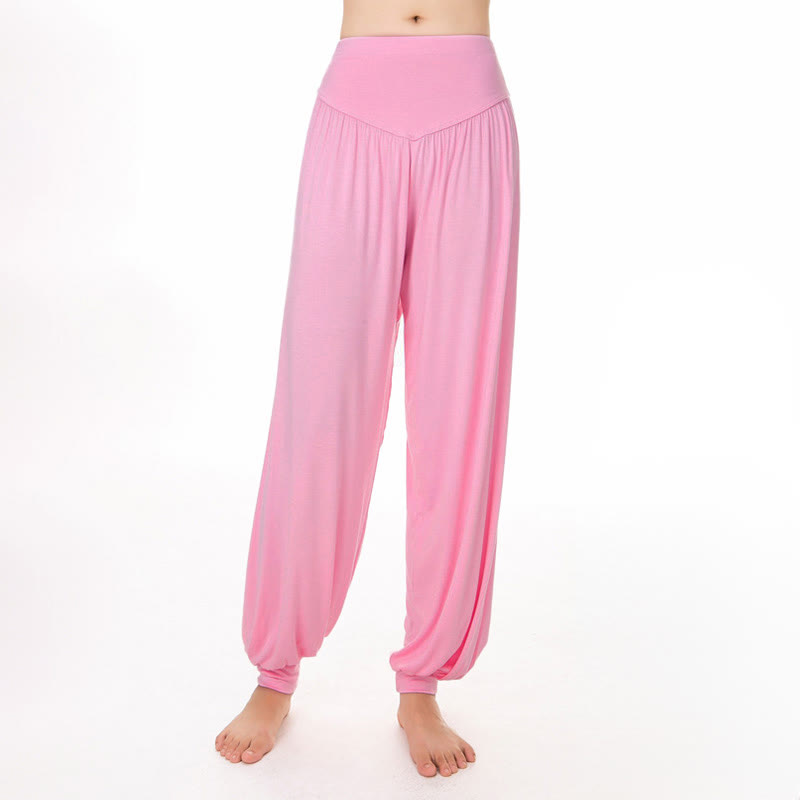 Pantalones harem holgados de modal con Buddha Stones y color liso para yoga y baile. - image 10